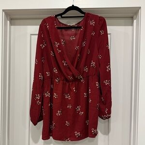 Red Floral Long Sleeve Blouse